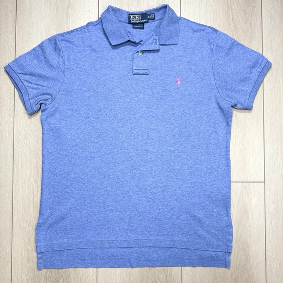 Polo Ralph Lauren Other - Y2K Polo Ralph Lauren Custom Fit Blue Polo Shirt Mens M Pink Pony 100% Cotton